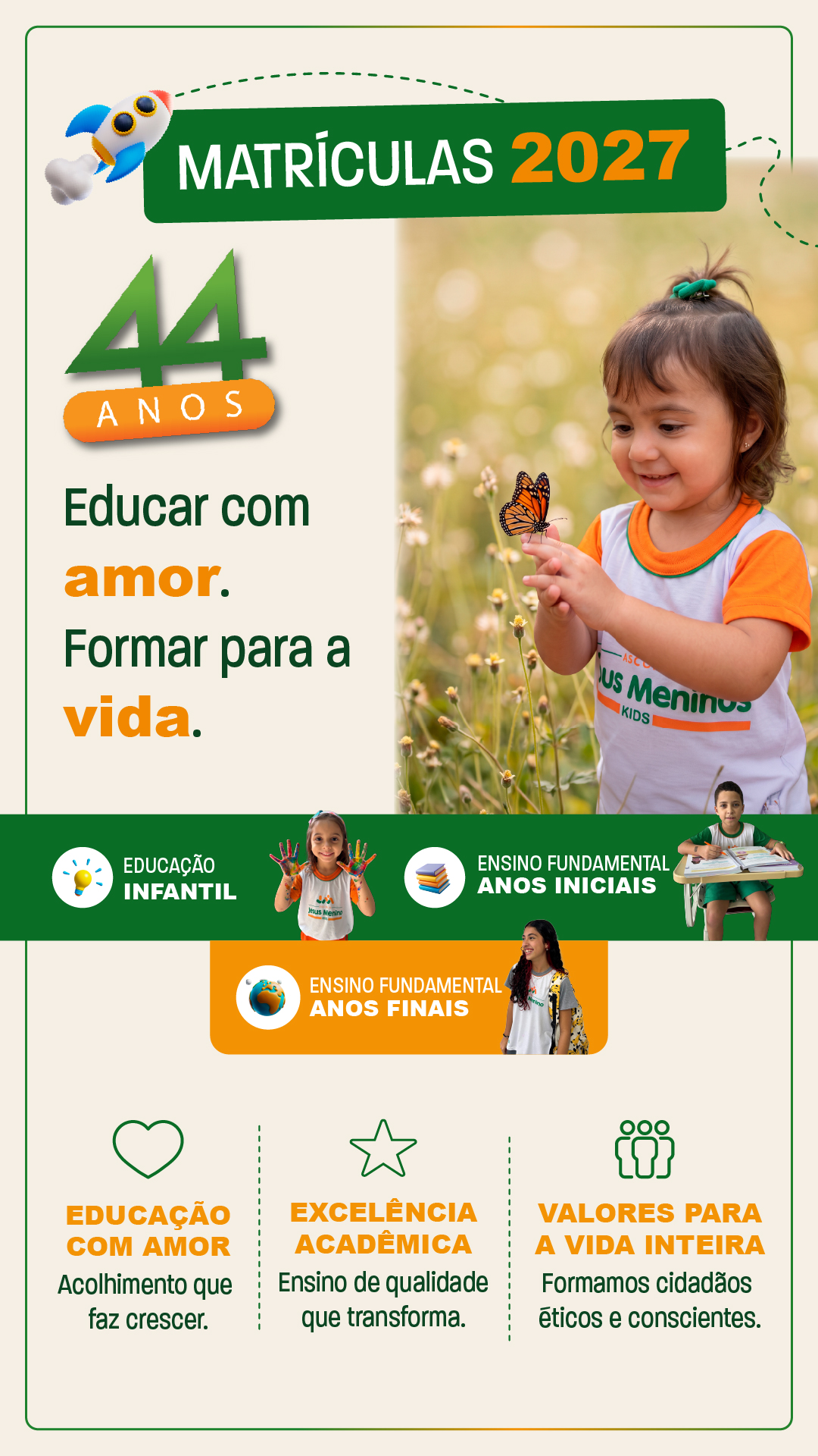 Campanha Escola Jesus Menino — Matrículas 2027
